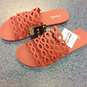 Boutique- reddish/orangish brown slide in sandals